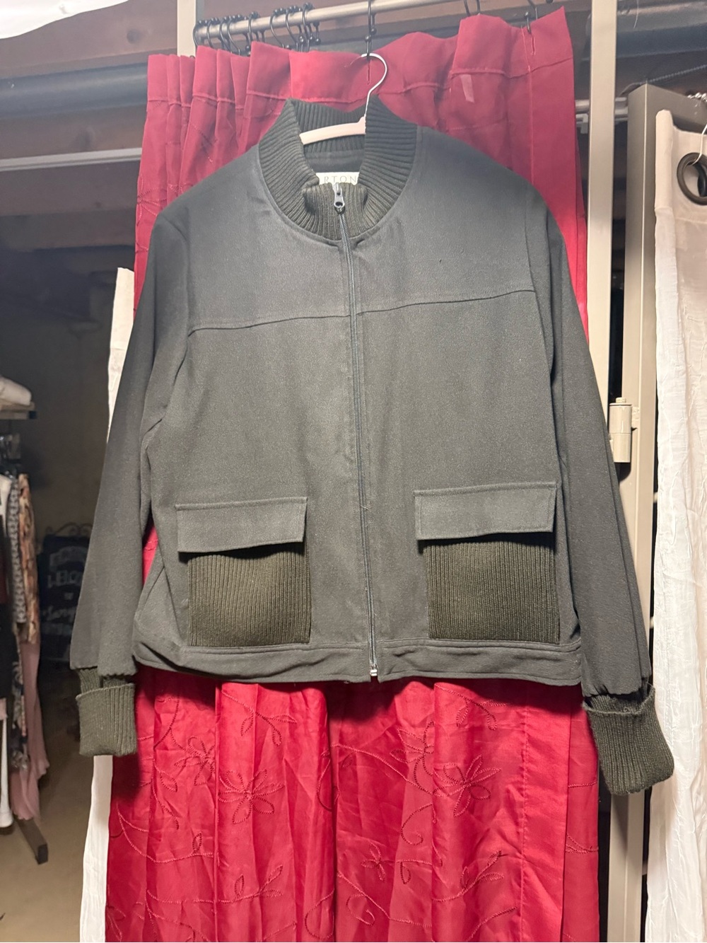 Women's Olive Bomber Jacket with Ribbed Trim - Picture 2 of 8